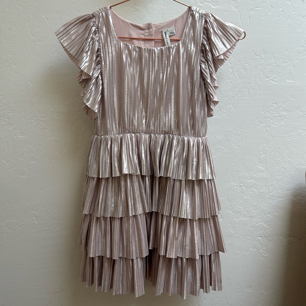 Janie and Jack pink silver lame short sleeve tier dress girls 6